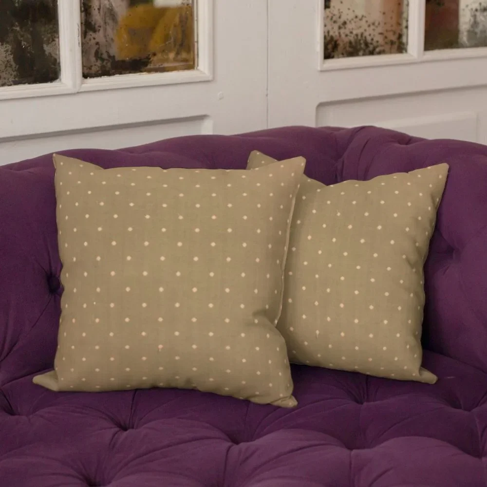 Pair of Sage Green Throw Pillows with Embroidered Dots